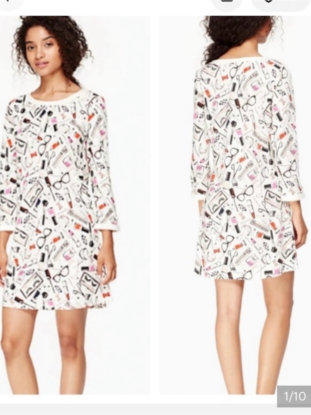 Kate Spade White Makeup and Beauty Print Sleep Shirt. Size Medium